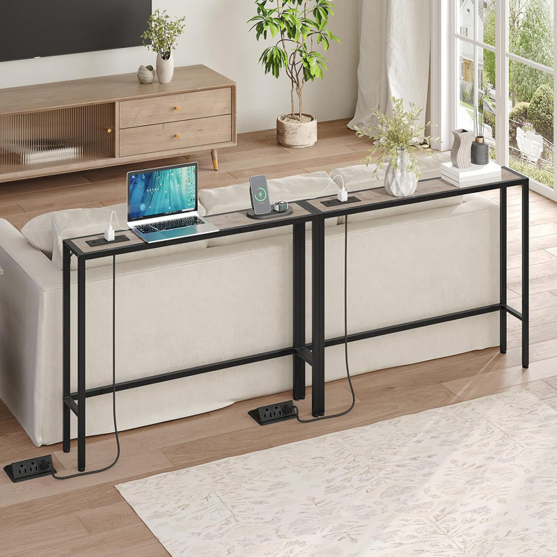 Narrow Console Sofa Table With Charging Station, Skinny Behind Couch Table For Living Room, Hallway, Foyer, Built-In Power Outlets, Space-Saving Design, Sturdy Construction
