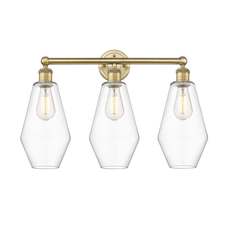 Éclairage pour salle de bain 3 lumières à intensité variable, Transparent, Laiton brossé