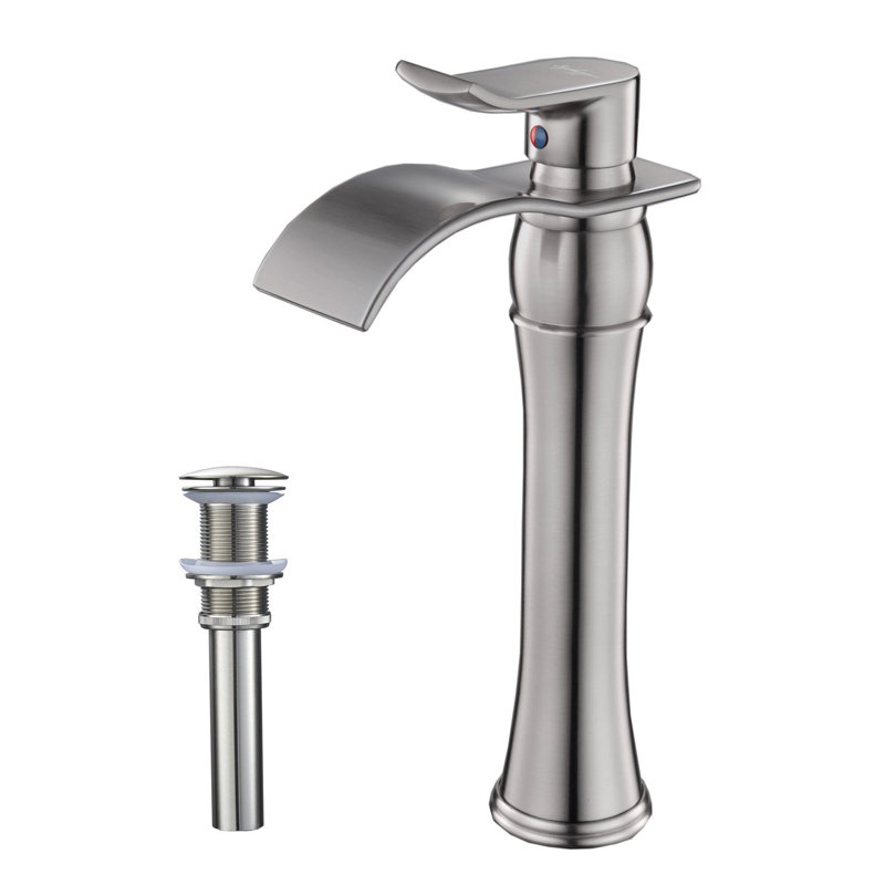 Tall Brushed Nickel Brass Waterfall Bathroom Faucet with Drain