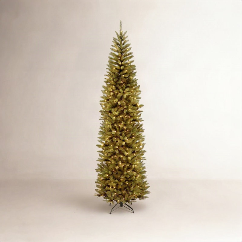Kingswood Pencil 9' Green Fir Artificial Christmas Tree with 500 Clear Lights with Stand, 9'