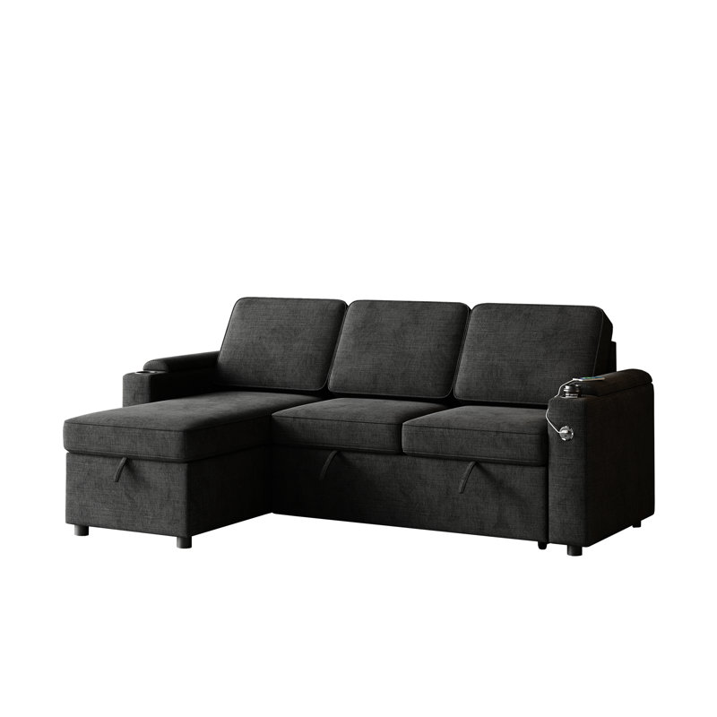 Canapé-lit convertible avec méridienne réversible Sylvanis, Mélange de polyester noir