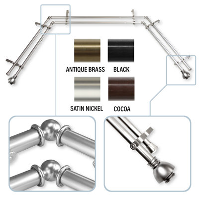 Haubstadt Steel Rod/Resin Finials Adjustable Bay Window Double Curtain Rod