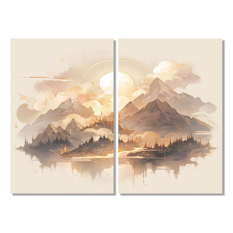 Bold Mountain Wilderness - Art mural moderne jaune à 2 panneaux, H 36 po x l 48 po, Toile tendue, Ne s’applique pas