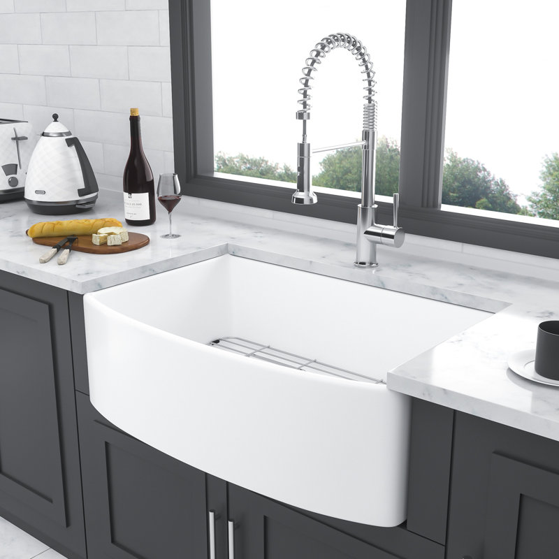 Évier de cuisine blanc à tablier frontal en céramique blanche avec cuve arquée 30 "Magnificence