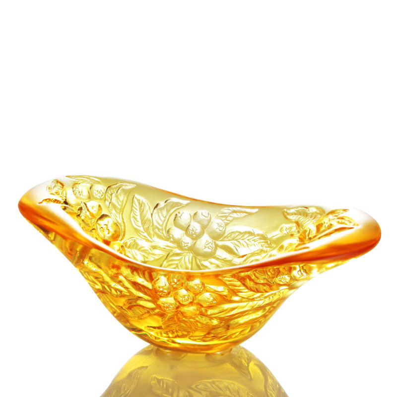 LIULI Crystal, Loquat and Ingot Sculpture | Golden Fruit