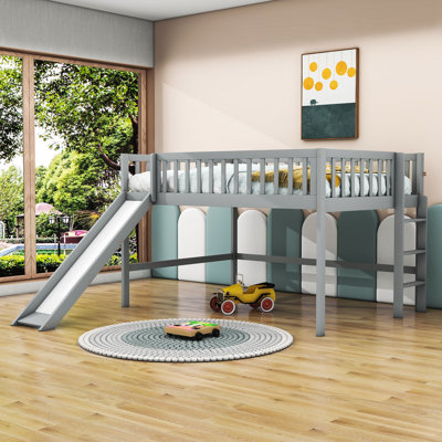 Full Wooden Low Loft Bed With Slide And Ladder by Harriet Bee