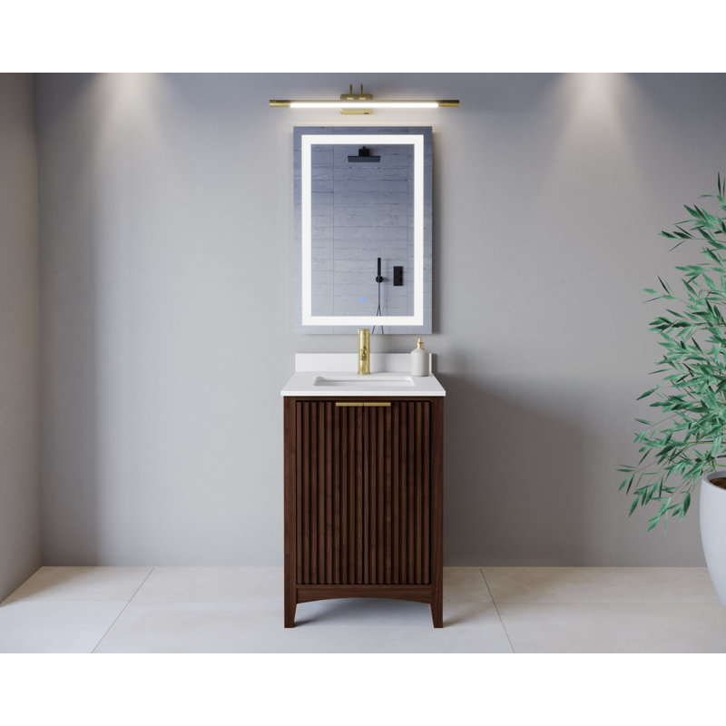 Palmilla 48" Freestanding Single Bathroom Vanity with Cultured Marble Top, Brown / Brushed Nickel, 24", White Cultured Marble