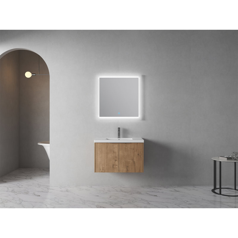 Meuble-lavabo à fermeture en douceur avec lavabo, 30", Imitation chêne