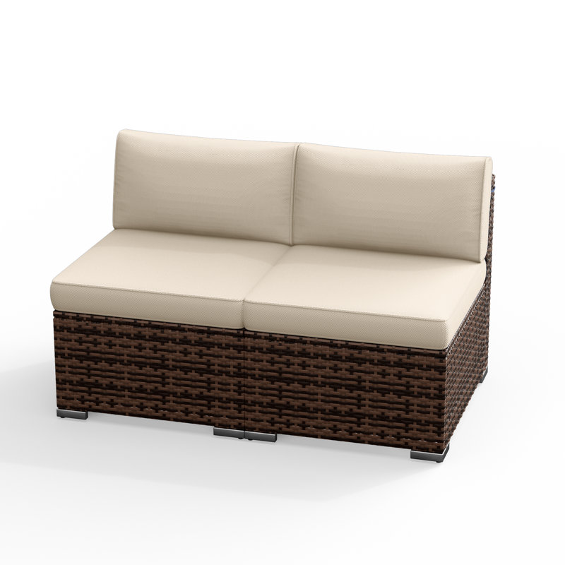 2 Piece Rattan Sectional Seating Group With Cushions, Beige