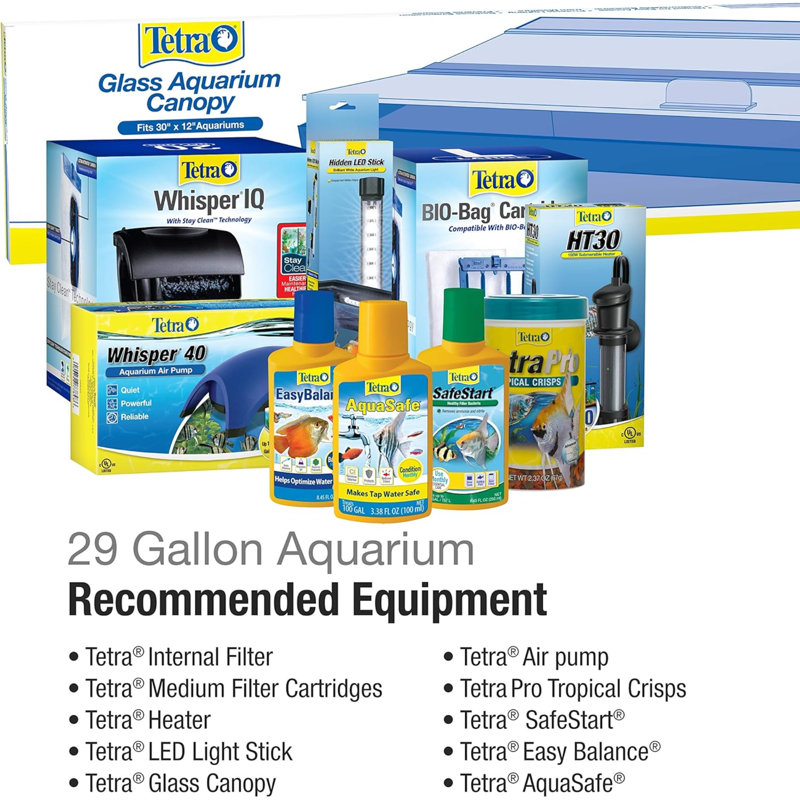 Glass Aquarium, Rectangular Fish Tank, Assorted Colour, 29 Gallon (18" H x 30" W x 12" D)