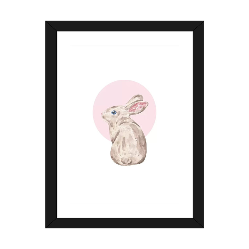 Lapin - impression d'art graphique, Blanc, H 32 po x l 24 po x P 1 po, Papier encadré noir
