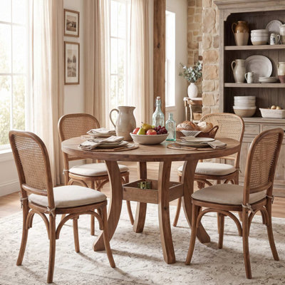 Farmhouse Solid Wood Round Dining Table with Curved Legs