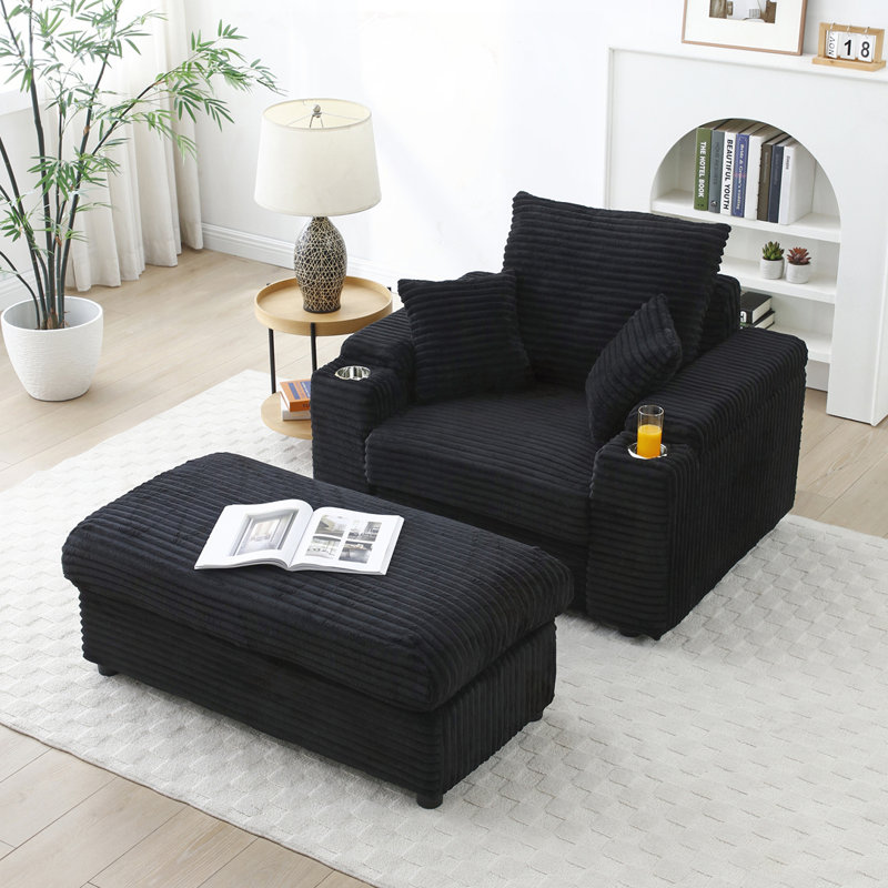Oversized Accent sofa with Ottoman, Black