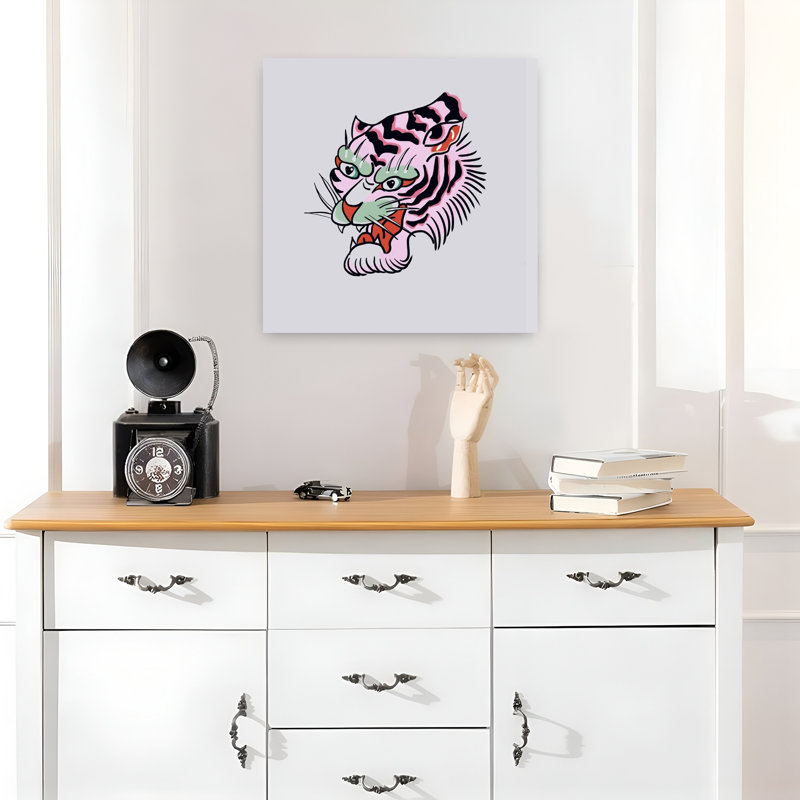 Impression d'art mural tigre rose, 18" H x 18" W