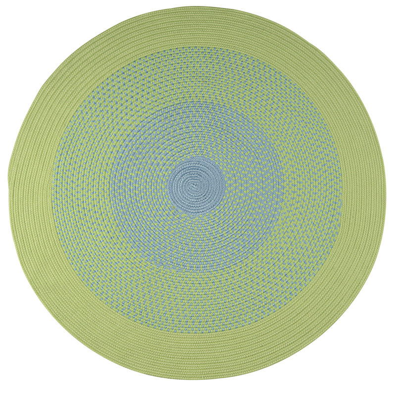 Tapis intérieur/extérieur vert tressé/bleu pâle Heriest, Rond 6 pi