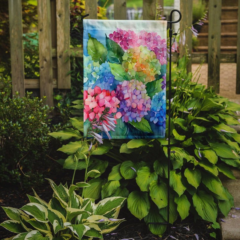 Hortensias dans un drapeau de jardin à l'aquarelle