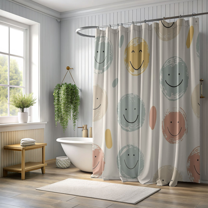 Rideau de douche 1 pièce Fun Fun faces, H 74 po x l 71 po