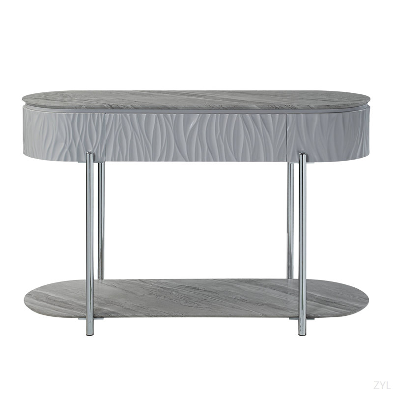 Table de canapé grise à finition brillante et chromée