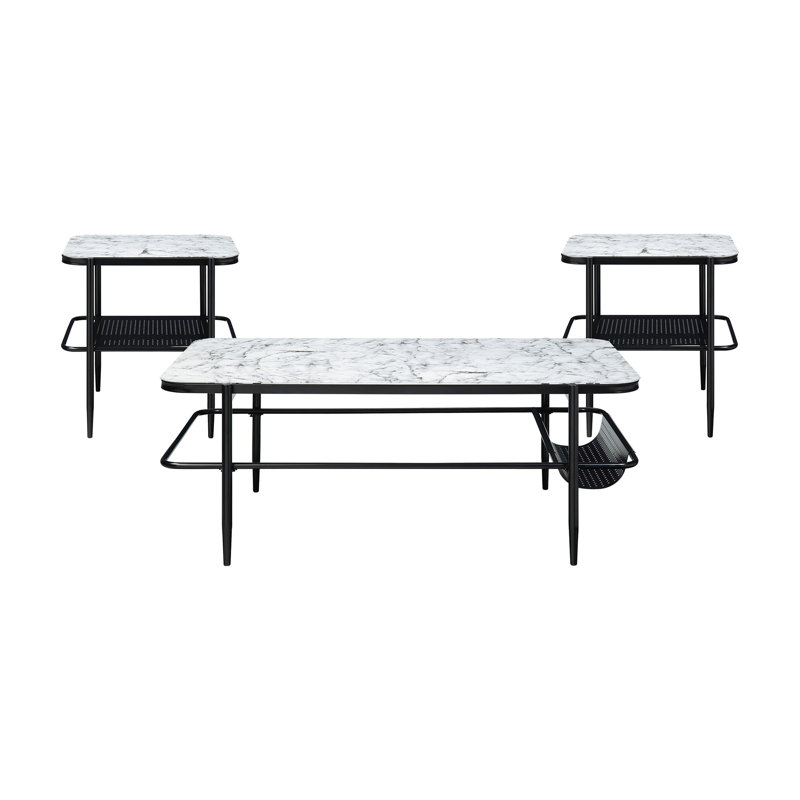 Ensemble de 3 tables d'appoint élégantes 3 pièces avec plateau en verre trempé et plateau en verre blanc