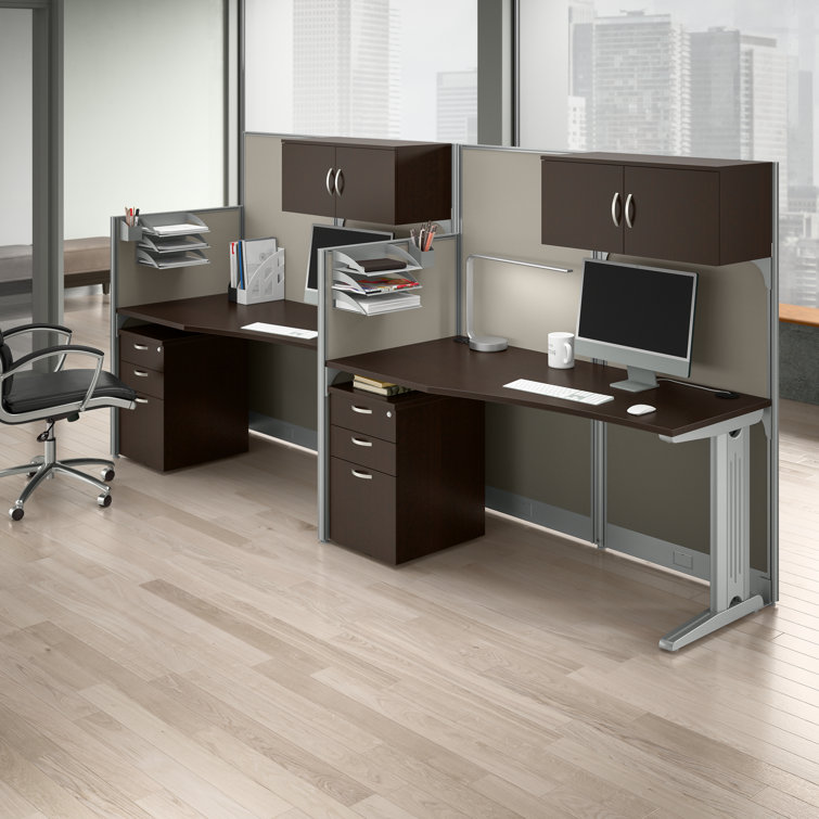 BBF Office In An Hour 2 Person Straight Cubicle Desks with Storage, Drawers, and Organizers