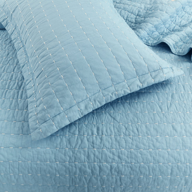 Ensemble de courtepointe 100% coton Squiltset, Courtepointe très grand et 2 très grandes taies, Bleu clair