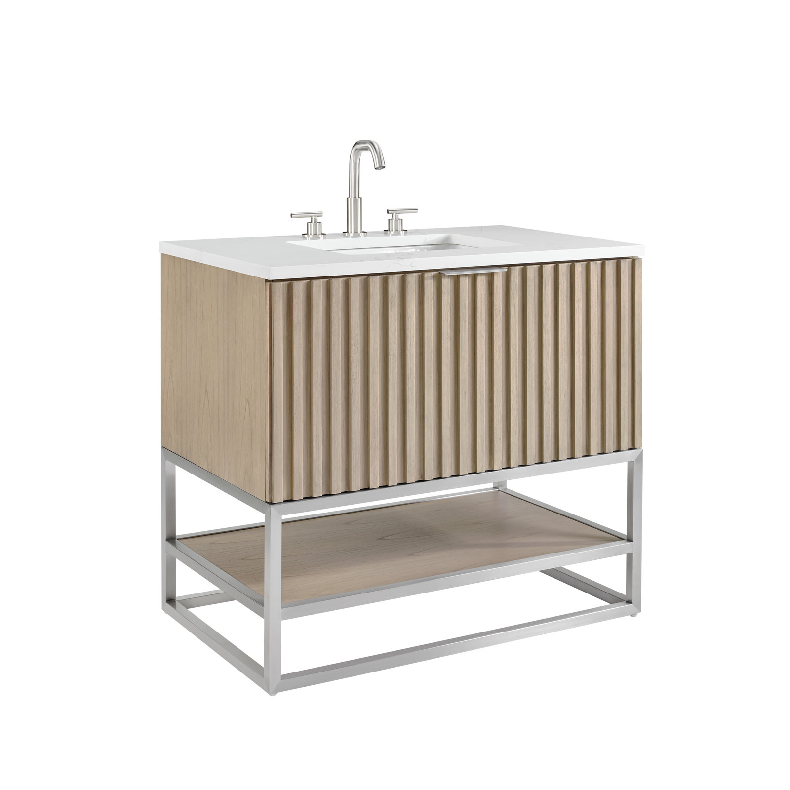 Terra 36'' Single Bathroom Vanity, Cashmere Gray, Brushed Nickel, Calacatta Quartz/Widespread Faucet Mount