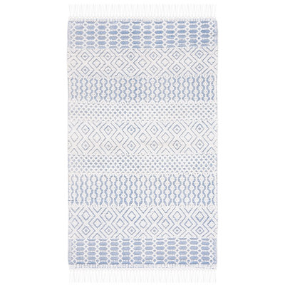 Sabula Hand Woven Pet Yarn/Cotton Southwestern Rug in Blue/Ivory