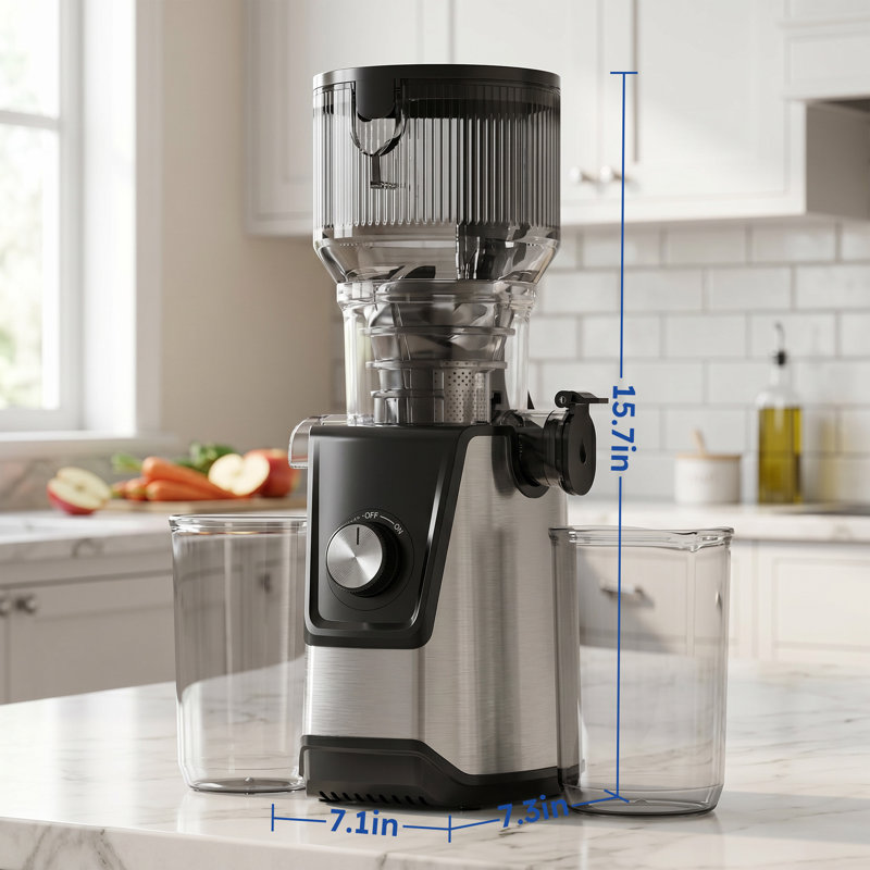 Extracteur de jus à mastication lente Euhomie 120v avec goulotte extra-large 5 po pour fruits et légumes entiers, facile à nettoyer en argent