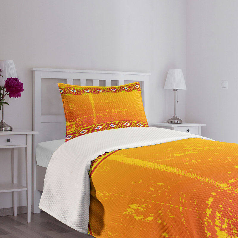 Twin White and Orange Polyester Kids Bedspread Set