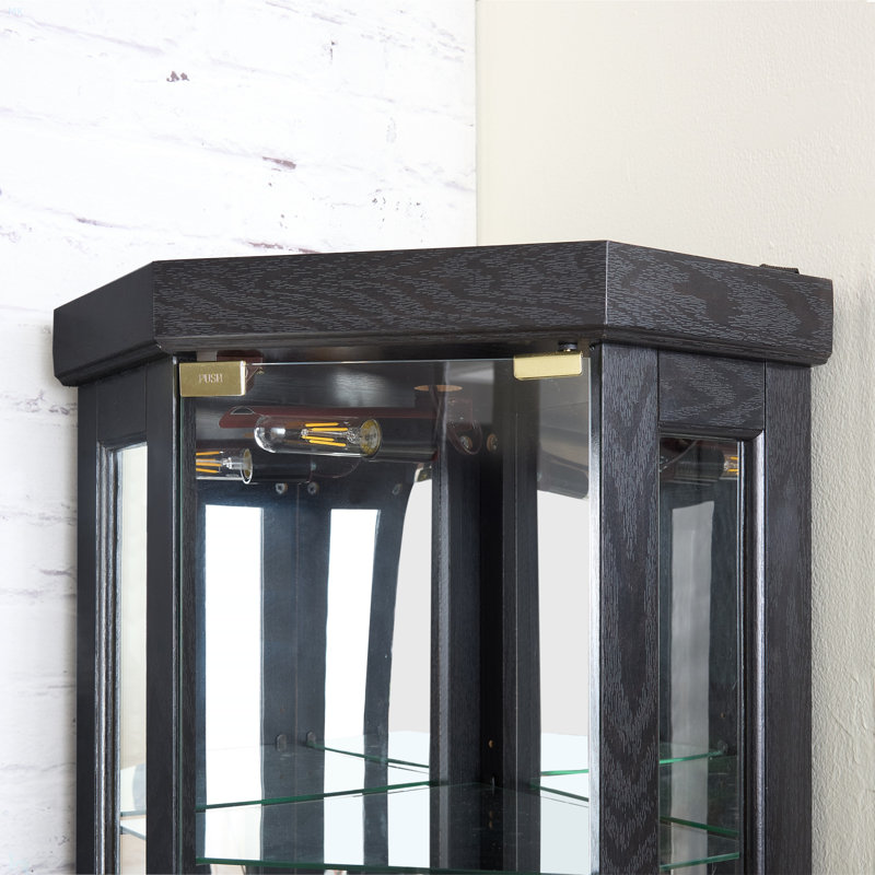 Lighted Corner Curio Cabinet - Display Case For Living Room, Antique Collectibles, Wine & Bar Glass Storage - Elegant Corner Design With Lights Included