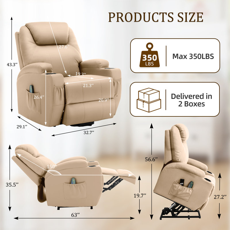 KORSER Power Lift Recliners, Recliner Chair With Heat And Massage For Elderly ,Electric Lift Recliner With Side Pockets And 2 Cup Holders