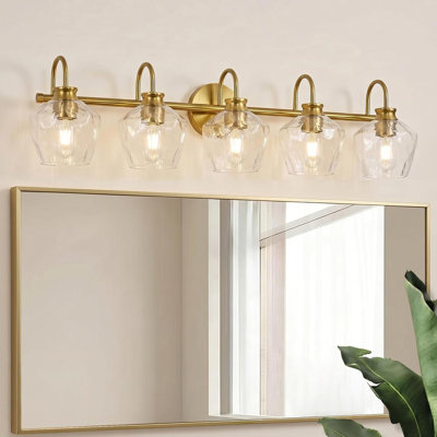 Contemporary Gooseneck Metal Frame Hammer Glass Shade Vanity Light