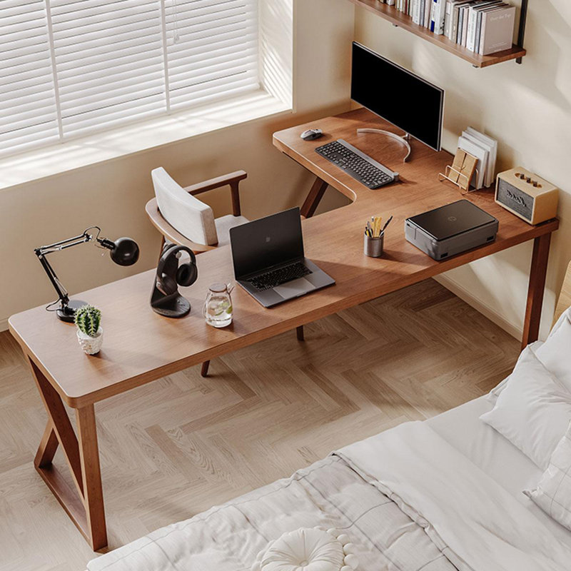  Walnut L-Shaped Solid Wood desks, Left Hand Return, 29.53" H x 86.61" W x 55.12" D
