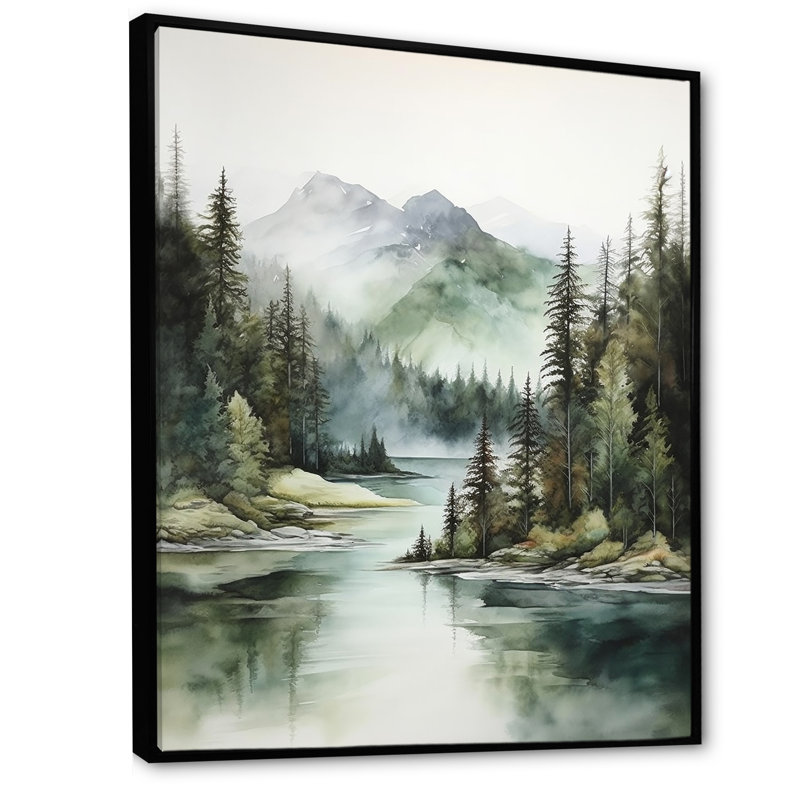 Impression sur toile, "Minimalisme lac tranquillité I", Cadre flottant noir, H 40 po x l 30 po x P 1,5 po