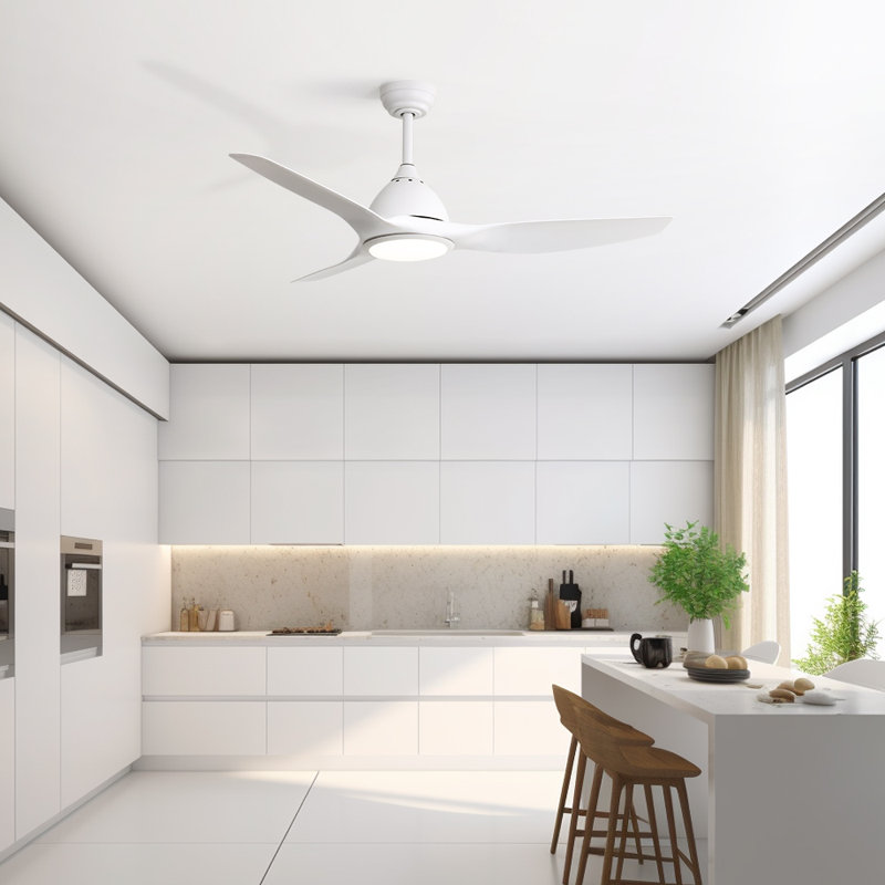 Ladedra 52'' 3-Blade Modern Ceiling Fan With LED Light and Remote Control, White with White Blades