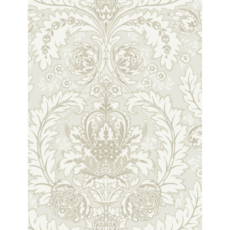 Albemarle Coleridge Damask Wallpaper Roll, White/Ivory