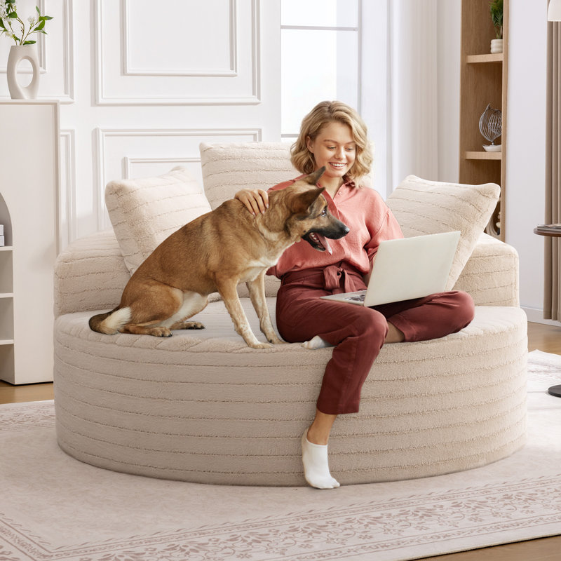 59" Modern Round Loveseat Sofa with Upholstered Design, No Assembly Required, Beige