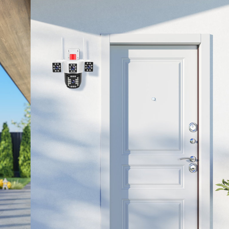 Caméra de sécurité HD à 4 lentilles de 1 080 P avec vision nocturne automatique et suivi de mouvement bidirectionnel Projecteurs audio IP66 imperméables