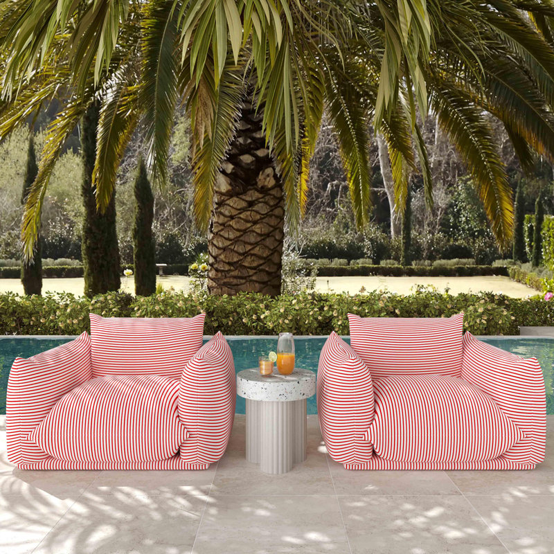 Saint Tropez Pearl and Striped Stuffed Outdoor Armchair, Red/White