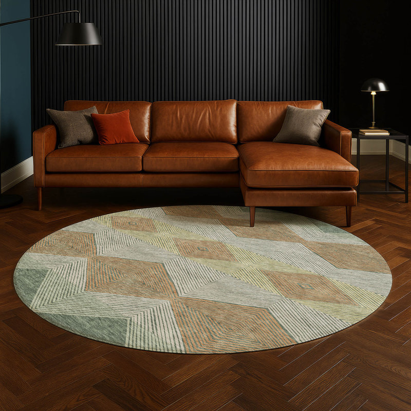 Machine Washable Indoor/Outdoor Chantille ACN2545 Geometric Rug, Basil, Round 8'