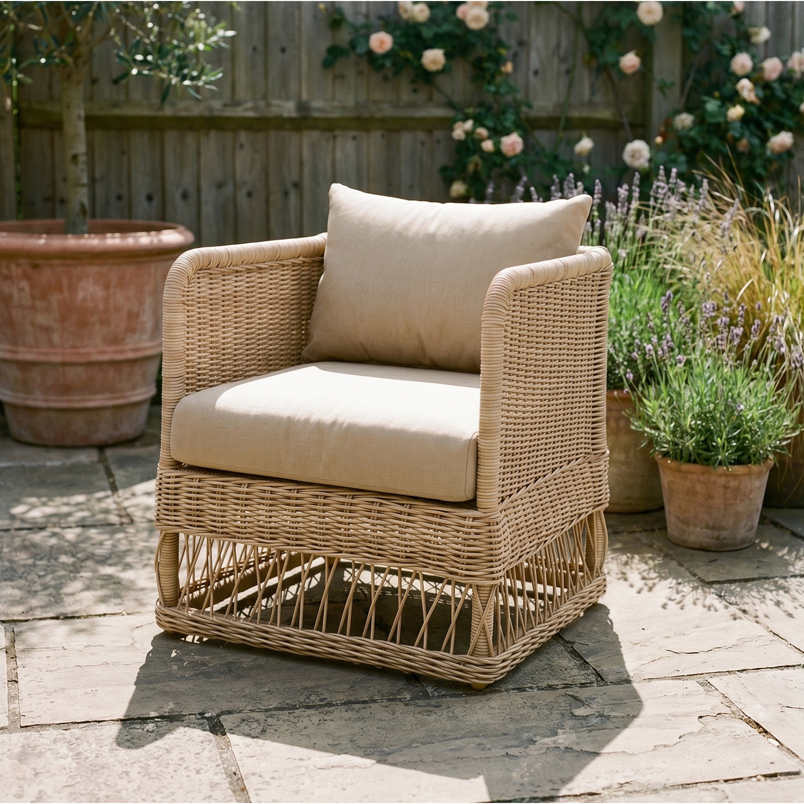 Margot Pebble Outdoor Patio Club Chairs, Brown, Canvas Beige