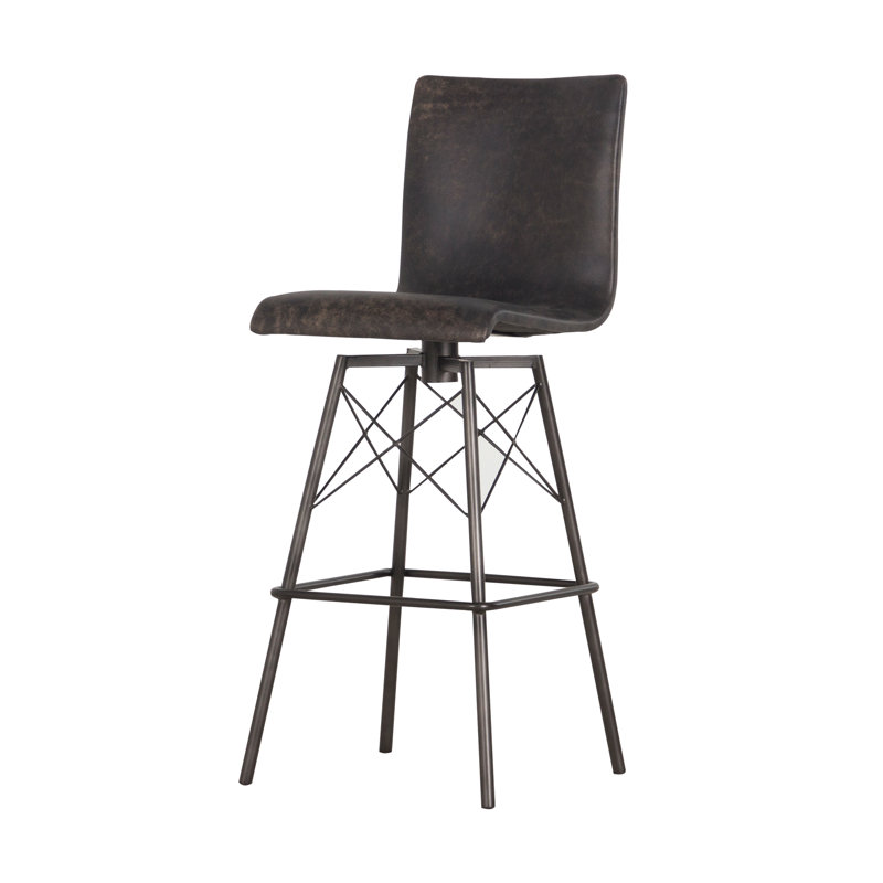 Swivel Upholstered Counter Stool with Metal Frame, Bar Stool (30.5" Seat Height), Rialto Ebony Top Grain Leather