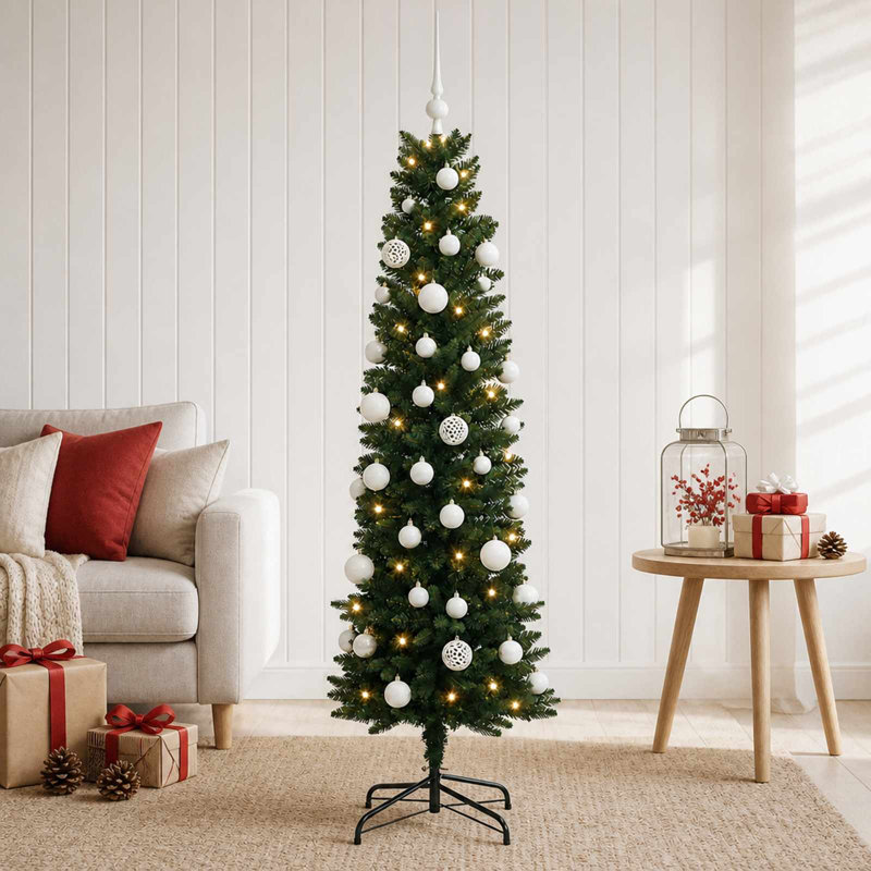 Christmas Tree, 120 cm, with LEDs & white balls