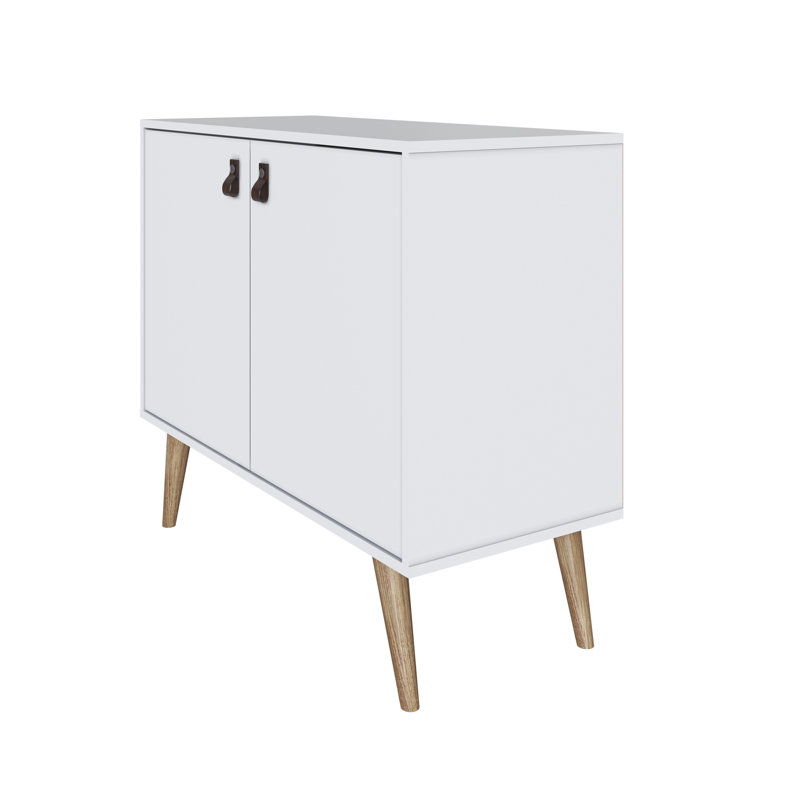 Armoire d'appoint Mid-Century moderne à 2 portes avec 2 tablettes Amber, Blanc