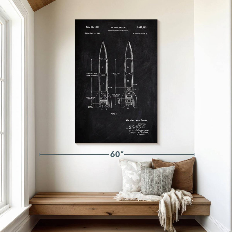 Missile propulsé par fusée, brevet rétro, H 48 po x l 32 po