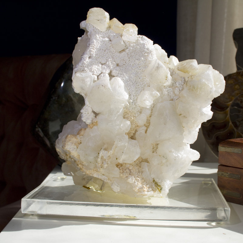 Translucent Apophyllite on Chalcedony. Acrylic Mounted.
