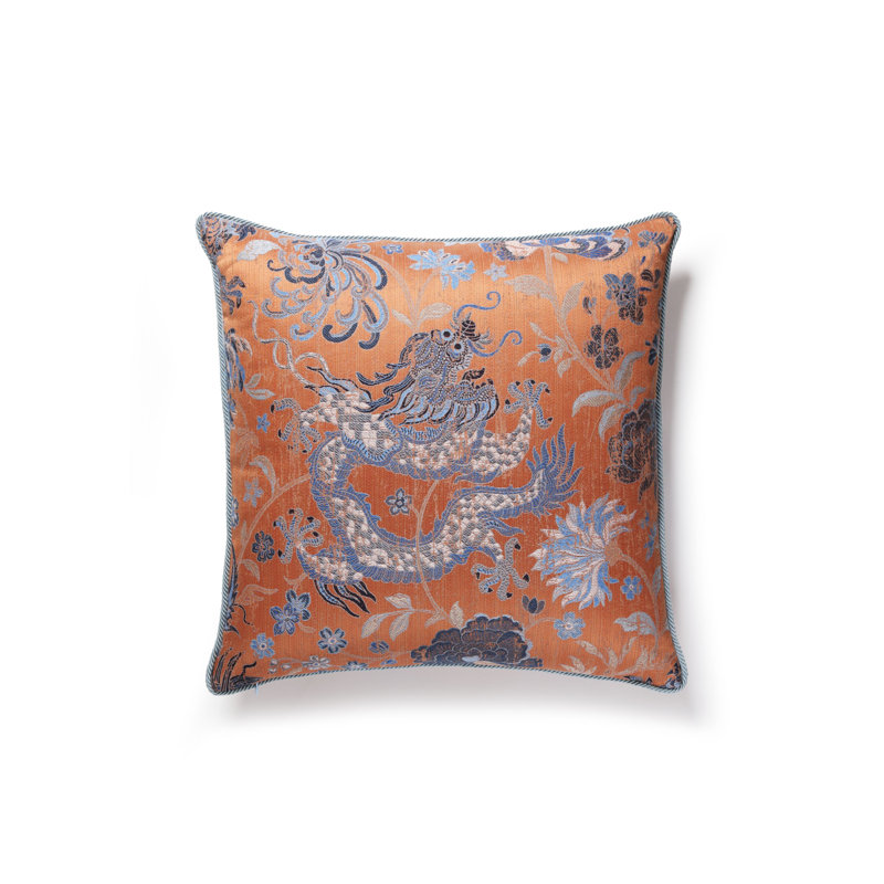 The MET x The House of Scalamandre Dragon Tableau Pillow, Persimmon Blue