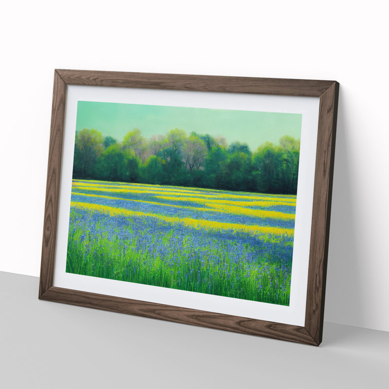 Cool Bluebell Field - Framed Print, 34cm H x 46cm W x 2cm D, Walnut
