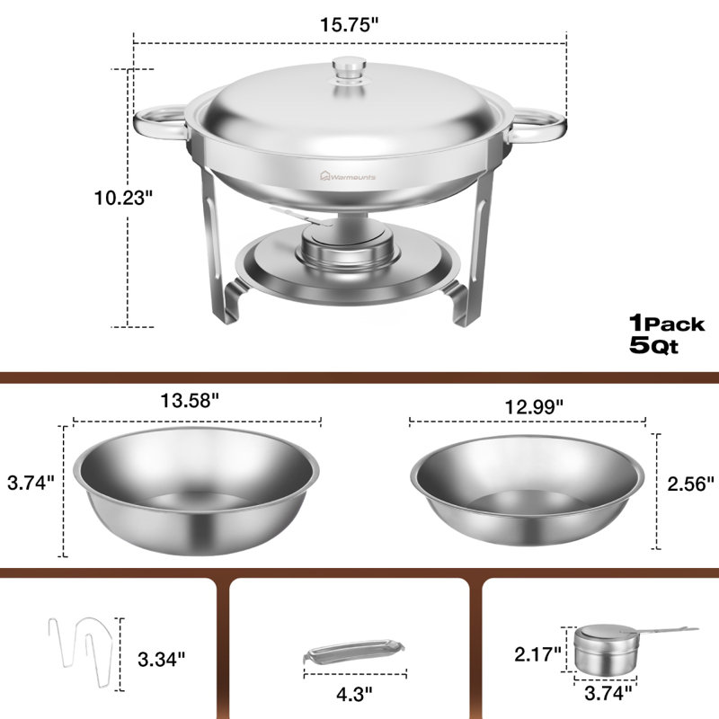 4 Pack 5QT Chafing Dishes For Buffet, Round Chafing Dish Buffet Setw/Lid Holder (Set Of 4)