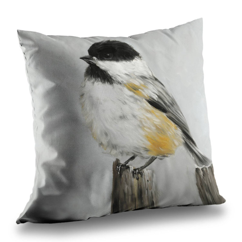 Coal tit bird poly twill throw pillow - Black Animals decor